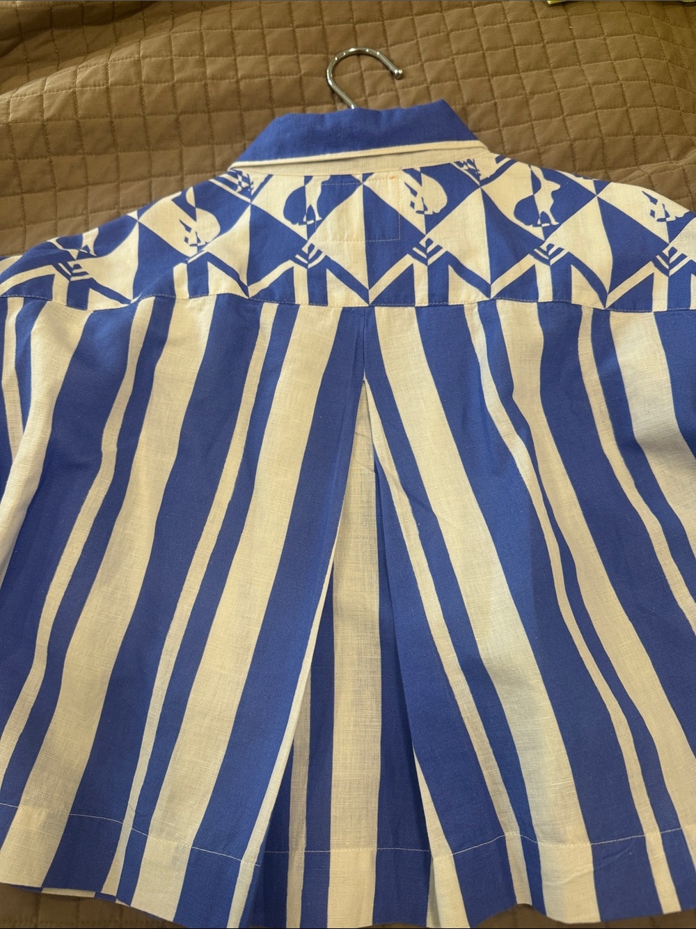 Blue and Cream Geometric Button-Up Shirt by Coniglio of Palm Beach - Picture 5 of 7